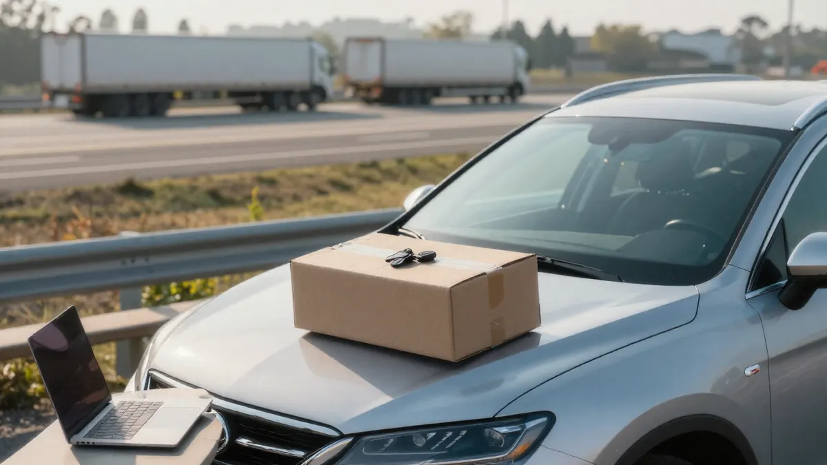 New SUV parked at home after an online purchase, ready for shipping for an online car buyer